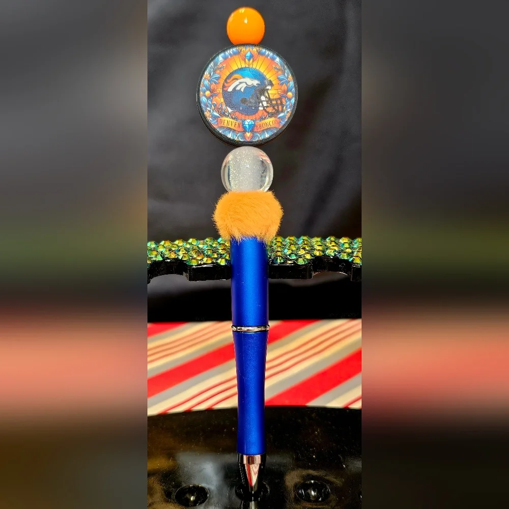 NFL Denver Bronco's Sparkly/Blingy Custom Created Super Fan Beaded Pen